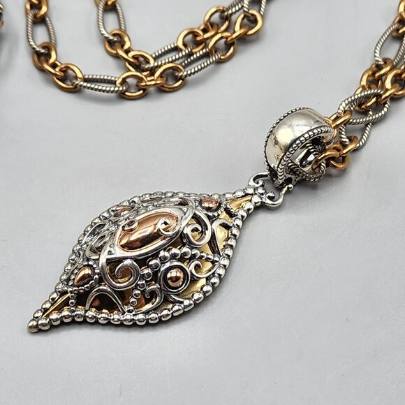 Carolyn Pollack 925 Brass Copper Necklace Bracelet Set Filigree Teardrop Silver - Picture 2 of 15